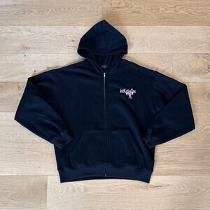 White Fox Bow Tie Oversized Zip Up Hoodie Size S/M in Black and Pink